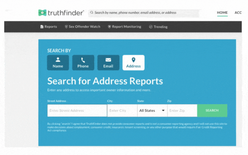 在 TruthFinder 上搜索地址